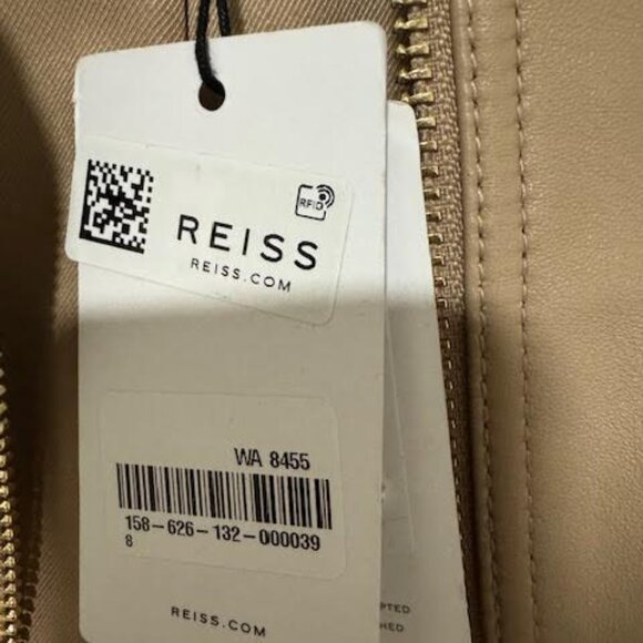 Reiss Camel Lola Leather Biker Jacket, camel with gold hardware, size 4 NWT - Picture 4 of 11